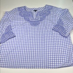 Talbots Cotton Lavender Gingham Three Quarter Sleeve Shirt Women’s Sz 3X
